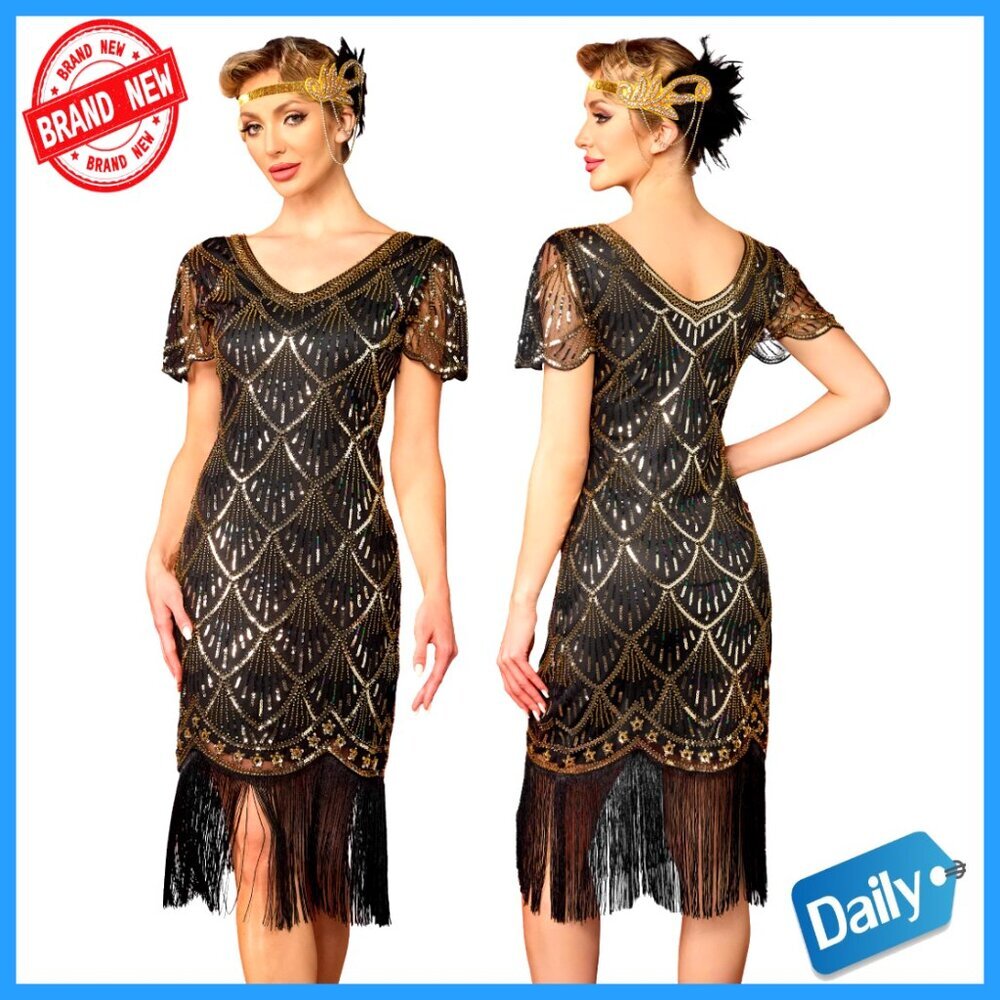 Sequin Fringed Flapper Dress 1920s Gatsby Costume Women's S-XXXL